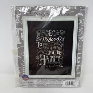 Design Works Just Be Happy 8" x 10" Chalkboard Counted Cross‎ Stitch Kit NEW